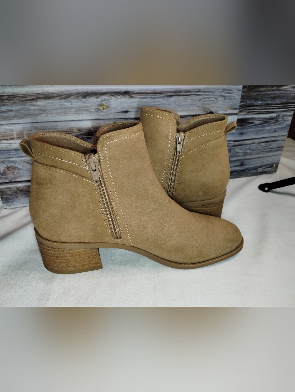 LC Lauren Conrad Tan Suede Ankle Booties with Side Zipper